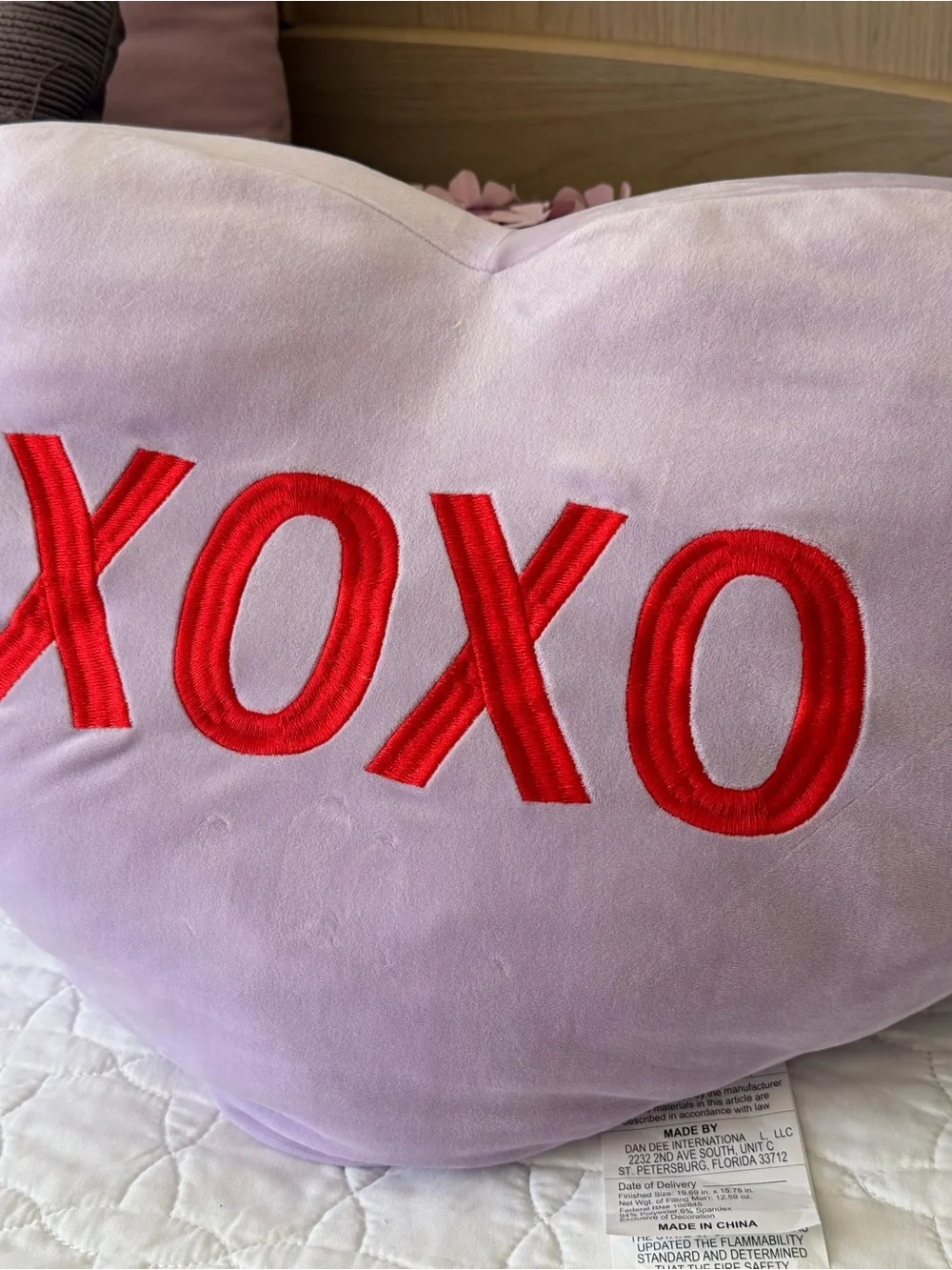XOXO Lavender Heart-Shaped Velvet Accent Pillow